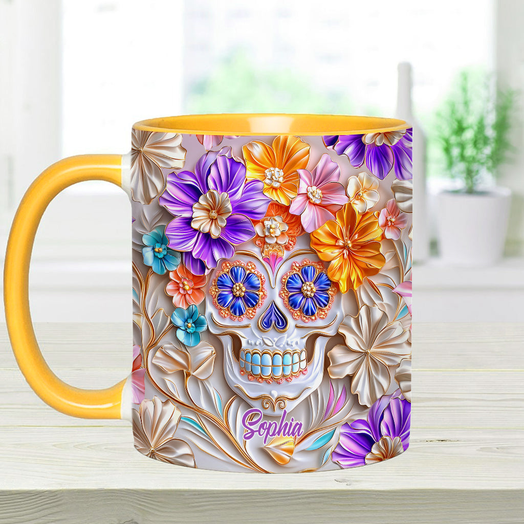 Floral Skull - Personalized Skull Accent Mug