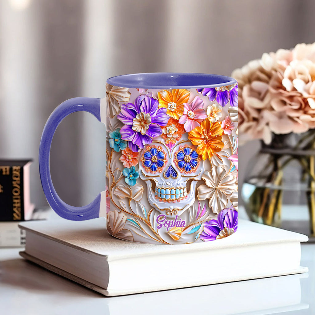 Floral Skull - Personalized Skull Accent Mug