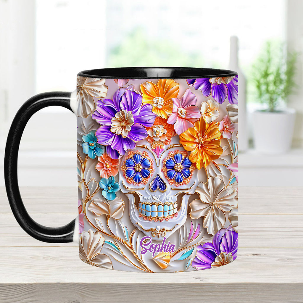 Floral Skull - Personalized Skull Accent Mug