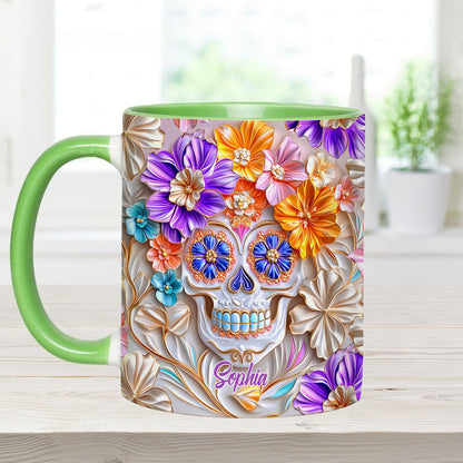 Floral Skull - Personalized Skull Accent Mug