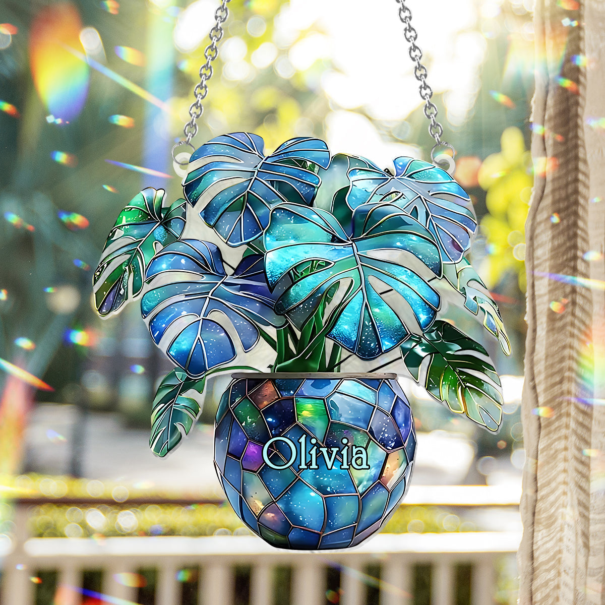 Monstera Deliciosa, Cactus - Personalized Gardening Window Hanging Suncatcher Ornament