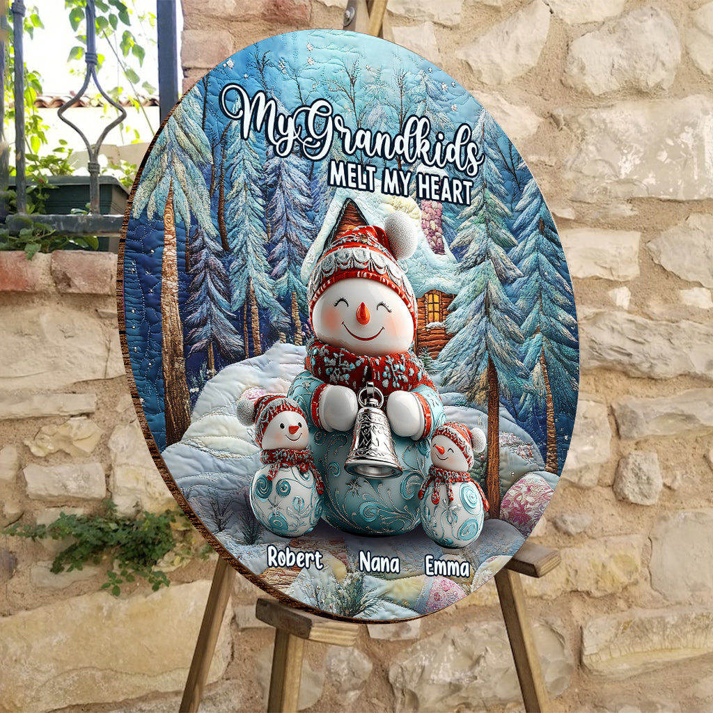Merry Christmas - Personalized Grandma Round Wood Sign