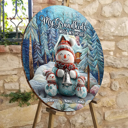 Merry Christmas - Personalized Grandma Round Wood Sign