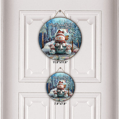 Merry Christmas - Personalized Grandma Round Wood Sign