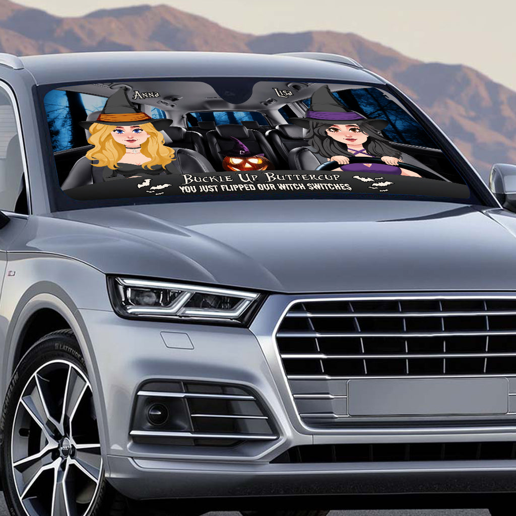 Buckle Up Buttercup - Personalized Witch Car Sunshade
