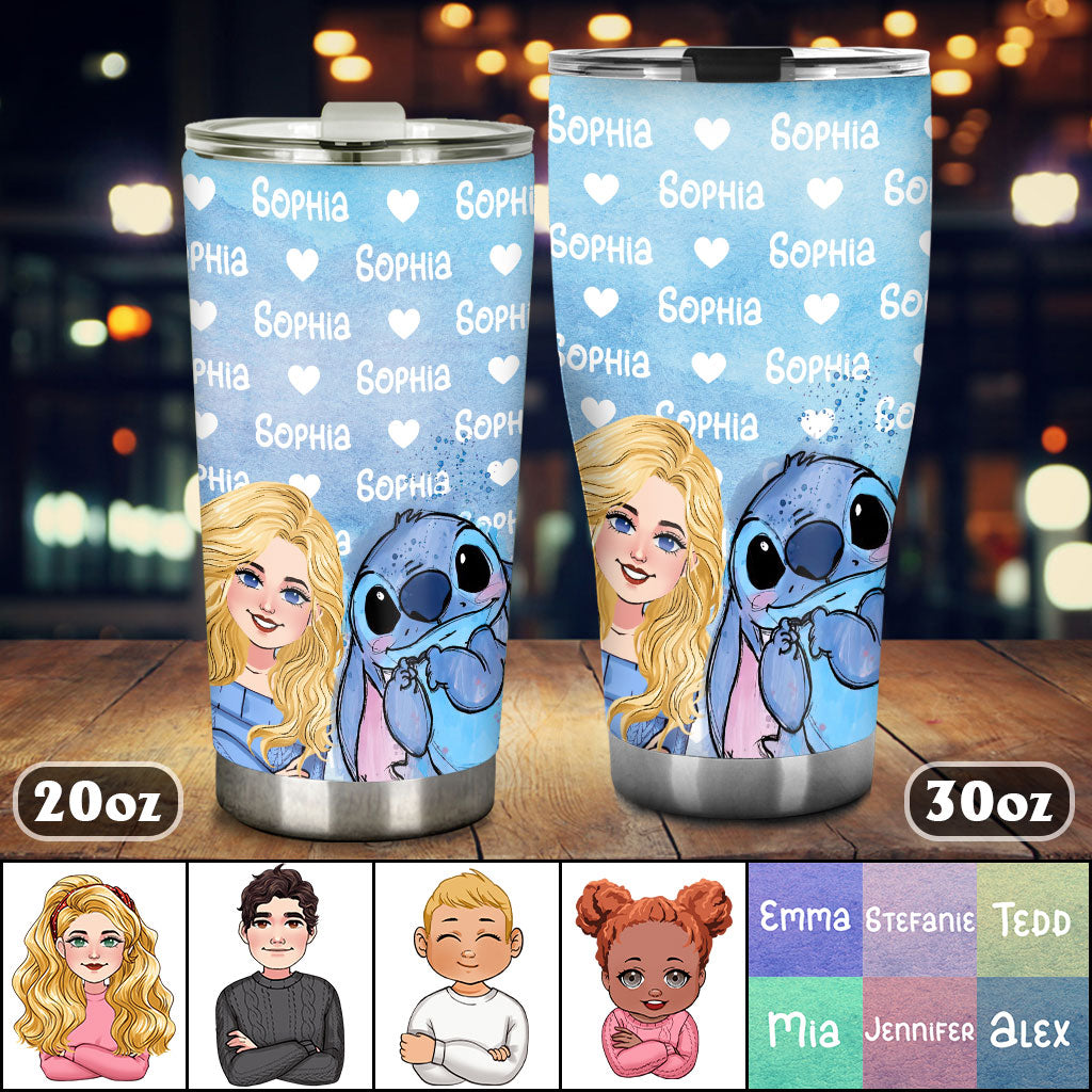 Blue Ohana Name Pattern - Personalized Ohana Tumbler