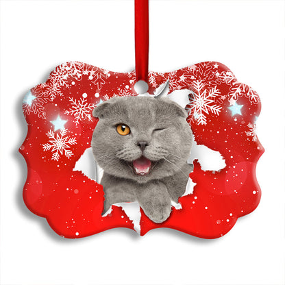 British Short Hair Merry Xmas - Cat Ornament (Printed On Both Sides) 1022