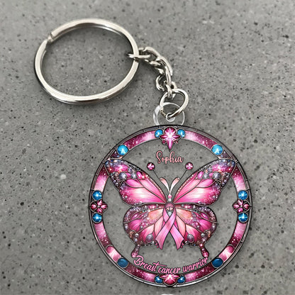 Breast Cancer Warrior - Personalized Breast Cancer Awareness Custom Shaped Keychain