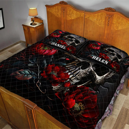 Skull And Roses - Personalized Skull Quilt Set