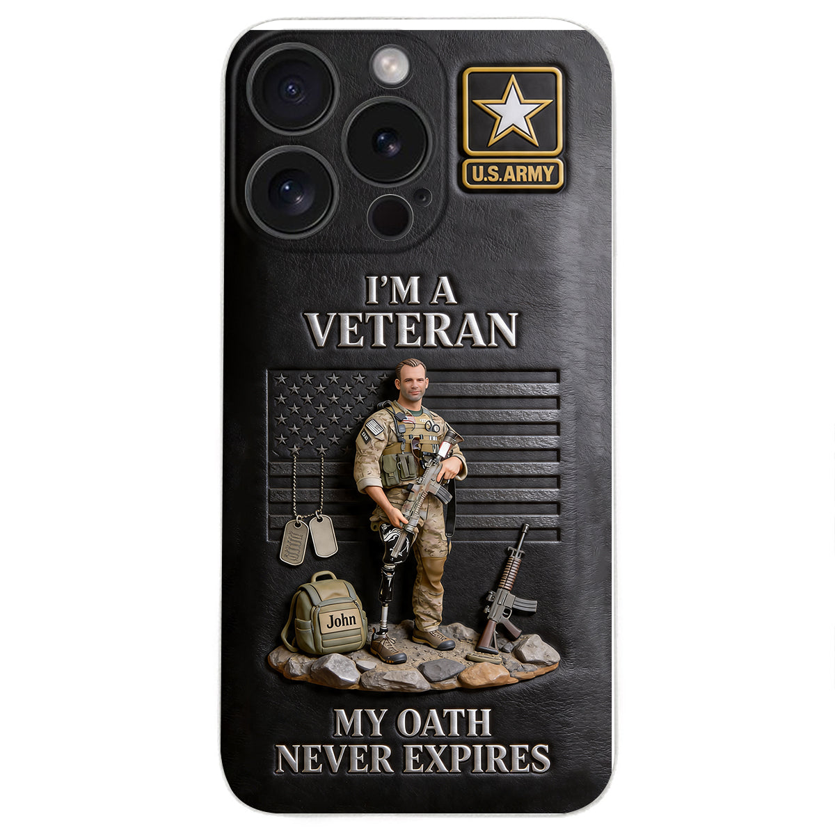Military Hero - Personalized Veteran 3D Embossed Leather Phone Case