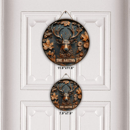 Stunning Deer - Personalized Hunting Round Wood Sign