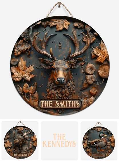 Stunning Deer - Personalized Hunting Round Wood Sign
