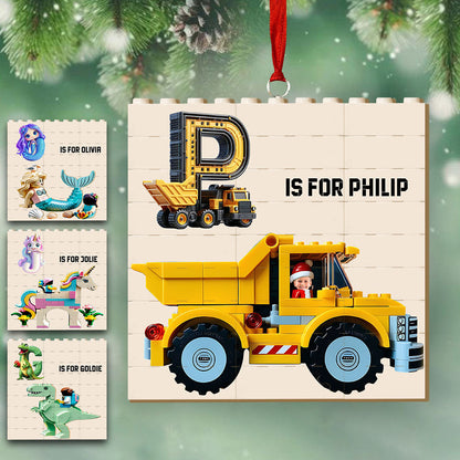Construction Vehicle Bricks - Personalized Kid Building Blocks Ornament
