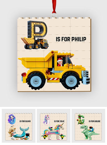 Construction Vehicle Bricks - Personalized Kid Building Blocks Ornament