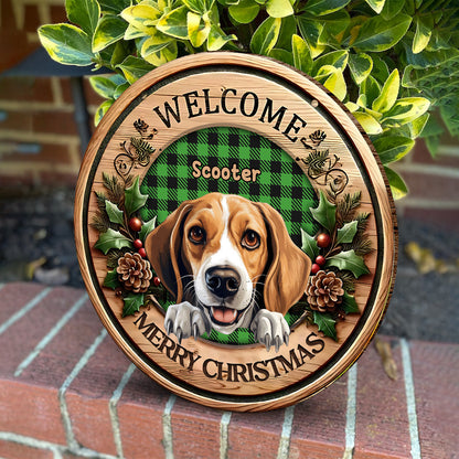 Merry Christmas Personalized Dog - Personalized Dog Round Wood Sign