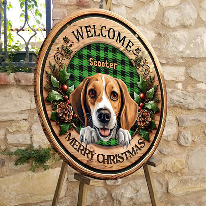 Merry Christmas Personalized Dog - Personalized Dog Round Wood Sign