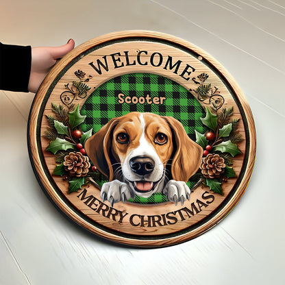 Merry Christmas Personalized Dog - Personalized Dog Round Wood Sign