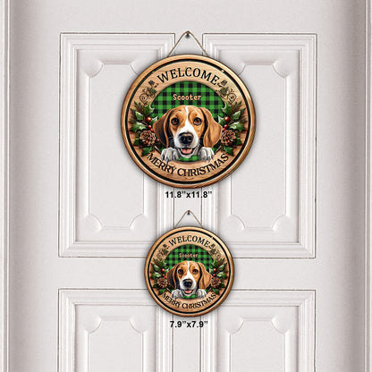 Merry Christmas Personalized Dog - Personalized Dog Round Wood Sign