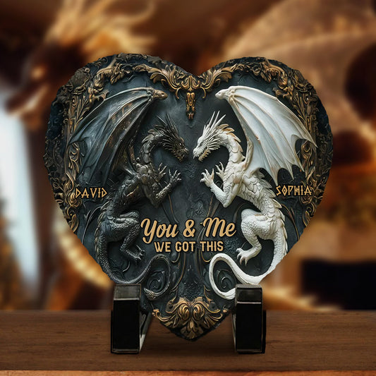 You & Me We Got This - Personalized Dragon Heart Shaped Stone