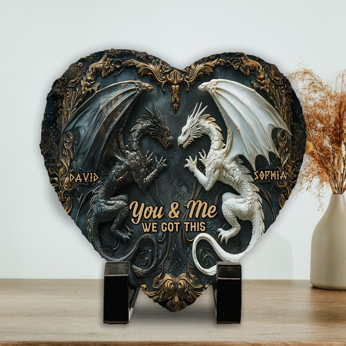 You & Me We Got This - Personalized Dragon Heart Shaped Stone