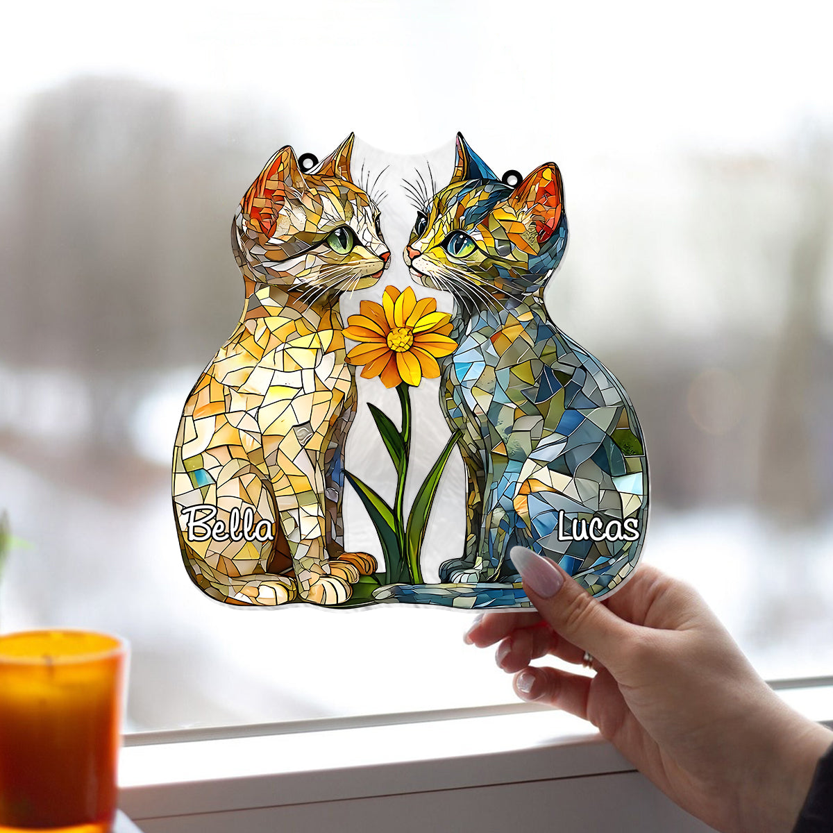 Love Cats - Personalized Cat Window Hanging Suncatcher Ornament