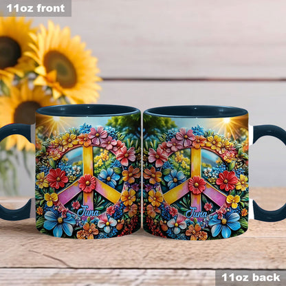 Floral Peace Sign - Personalized Hippie Accent Mug