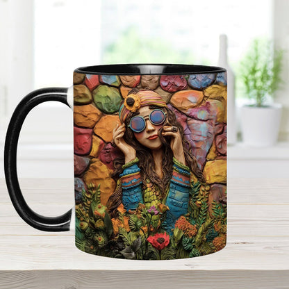 Hippie Girl Hippie Soul Peace Love - Personalized Hippie Accent Mug