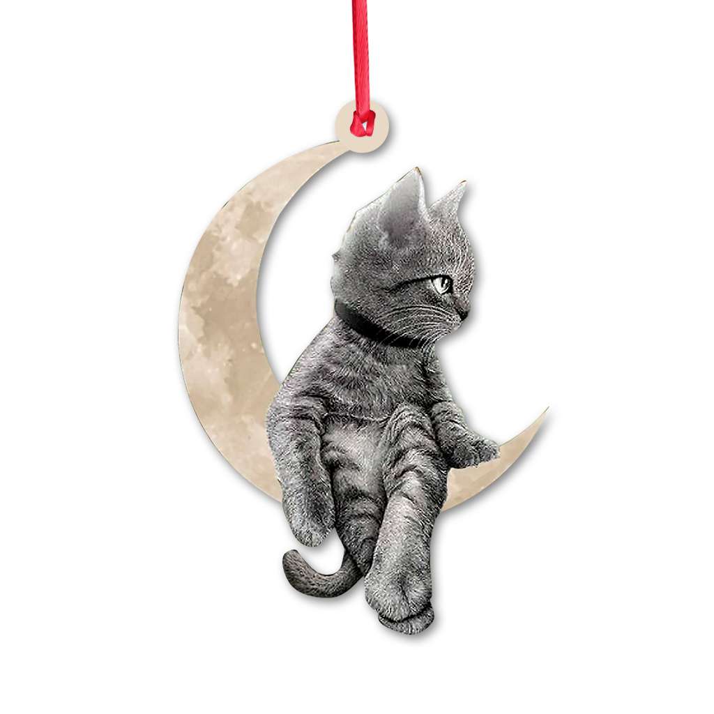 Cat Sits On The Moon Hanging - Cat Ornament (Printed On Both Sides) 1022