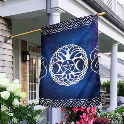Wicca Tripple Moon Tree Of Life Pentacle - Witch House Flag 0822