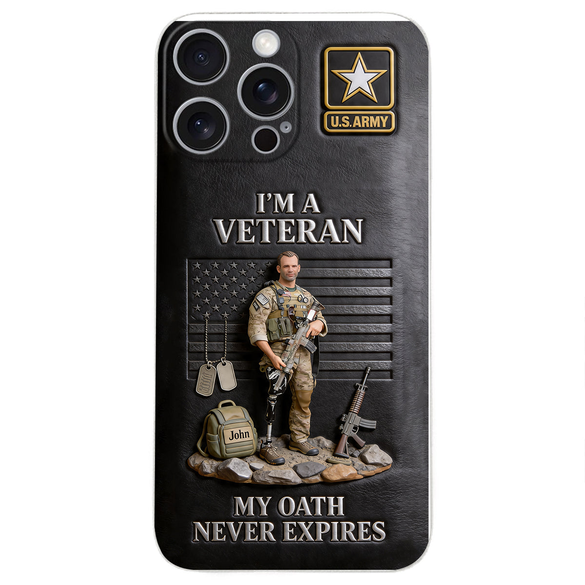 Military Hero - Personalized Veteran 3D Embossed Leather Phone Case
