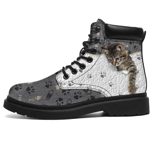 Kitten Leather Pattern Print Cat All Season Boots 0622
