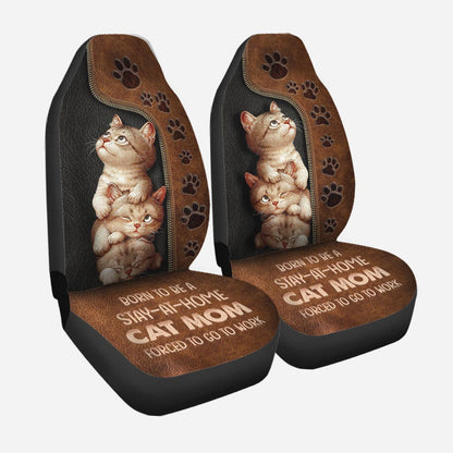 Born To Be A Stay At Home Cat Mom - Leather Pattern Print Cat Seat Covers With Leather Pattern Print