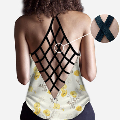 Yellow Floral - Personalized Mouse Cross Tank Top and Leggings