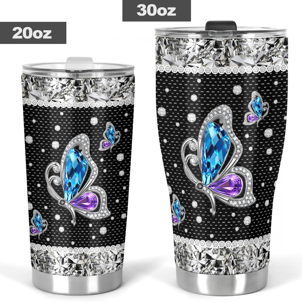 Butterflies Tumbler With Rhinestone Pattern Print 0622