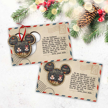 To My Love Mouse Ears Couple - Personalized Christmas Wooden Card Pop Out Ornament