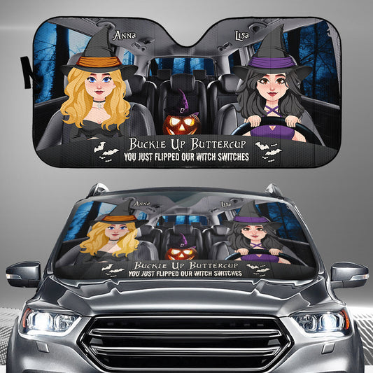 Buckle Up Buttercup - Personalized Witch Car Sunshade