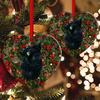 Christmas Black Cat Meowy Catmas - Cat Ornament (Printed On Both Sides) 1022