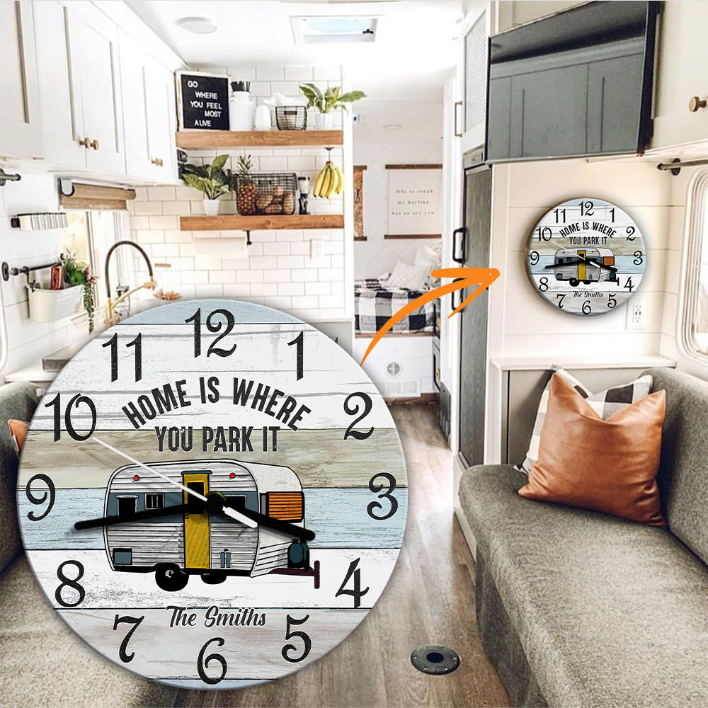 Home Is Where You Park It - Personalized Camping Wall Clock