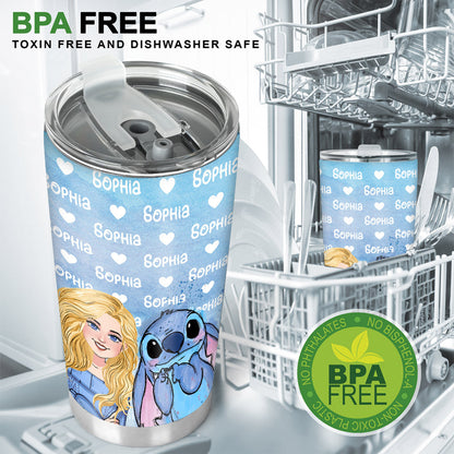 Blue Ohana Name Pattern - Personalized Ohana Tumbler