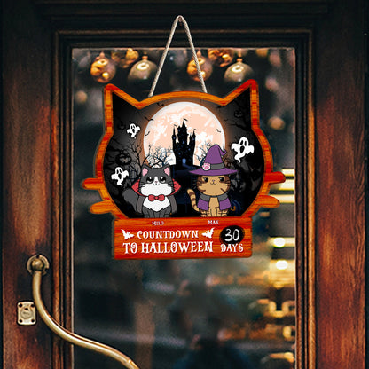 Countdown To Halloween - Personalized Cat Wood Sign