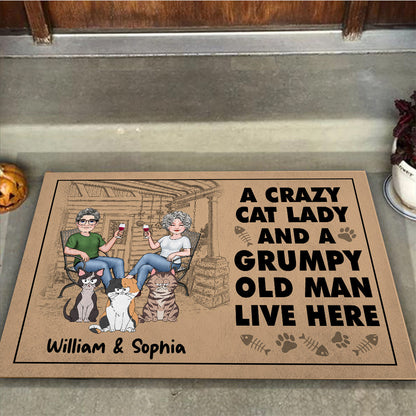 A Crazy Cat Lady And A Grumpy Old Man - Personalized Cat Doormat