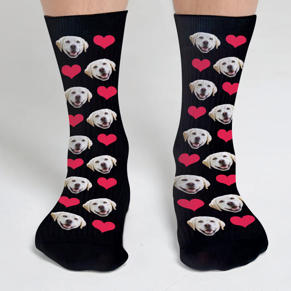 Custom Face Heart Pattern - Personalized Dog Socks