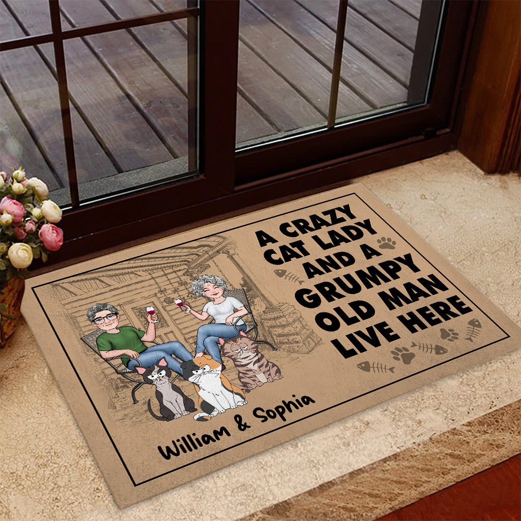 A Crazy Cat Lady And A Grumpy Old Man - Personalized Cat Doormat