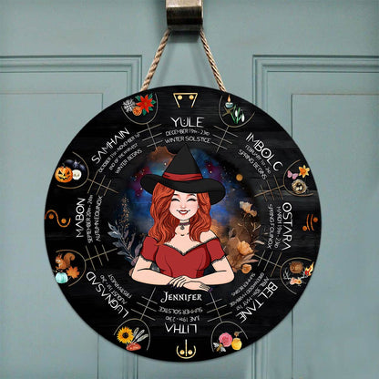 Wheel Of The Year - Personalized Witch Round Wood Sign
