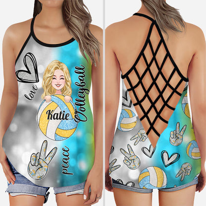 Cool Volleyball Mom - Personalized Volleyball Cross Tank Top