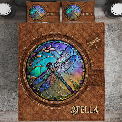 Stained Glass Dragonfly - Personalized Dragonfly Quilt Set