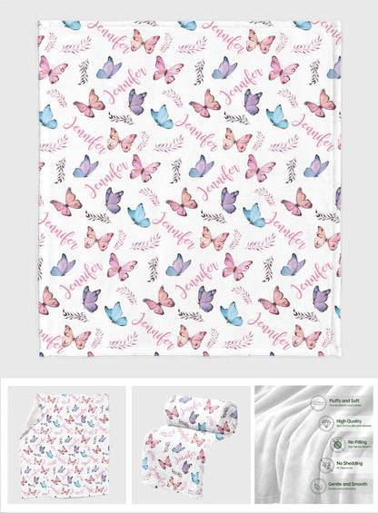 Butterfly Custom Name - Personalized Bestie Blanket