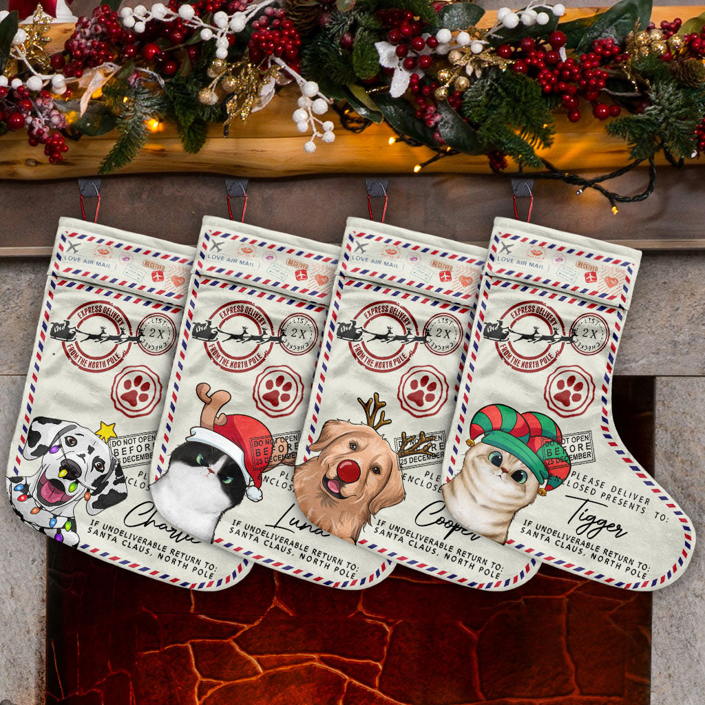 North Pole Express Santa Delivery - Personalized Cat Christmas Stockings