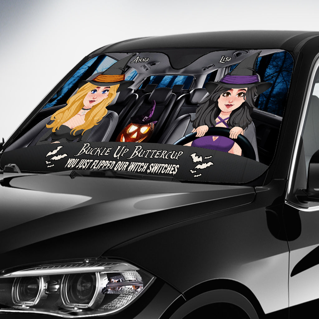 Buckle Up Buttercup - Personalized Witch Car Sunshade