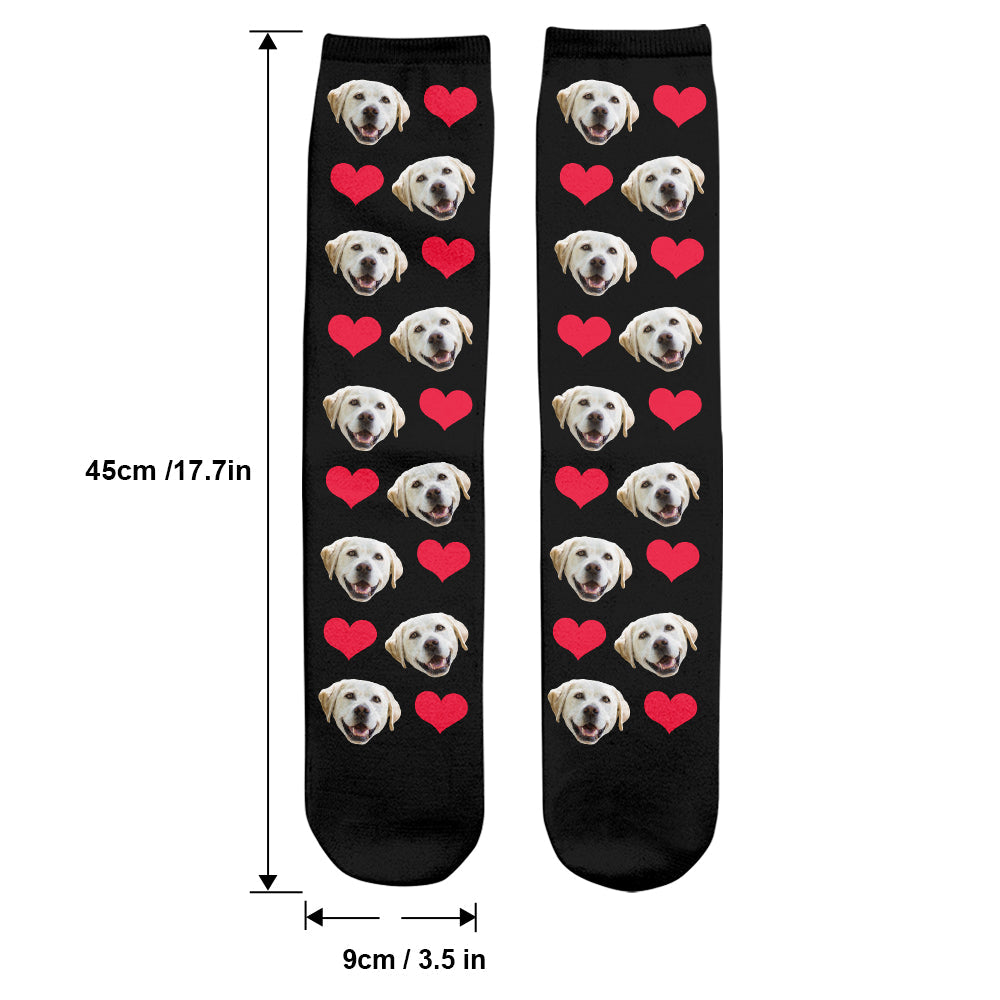Custom Face Heart Pattern - Personalized Dog Socks